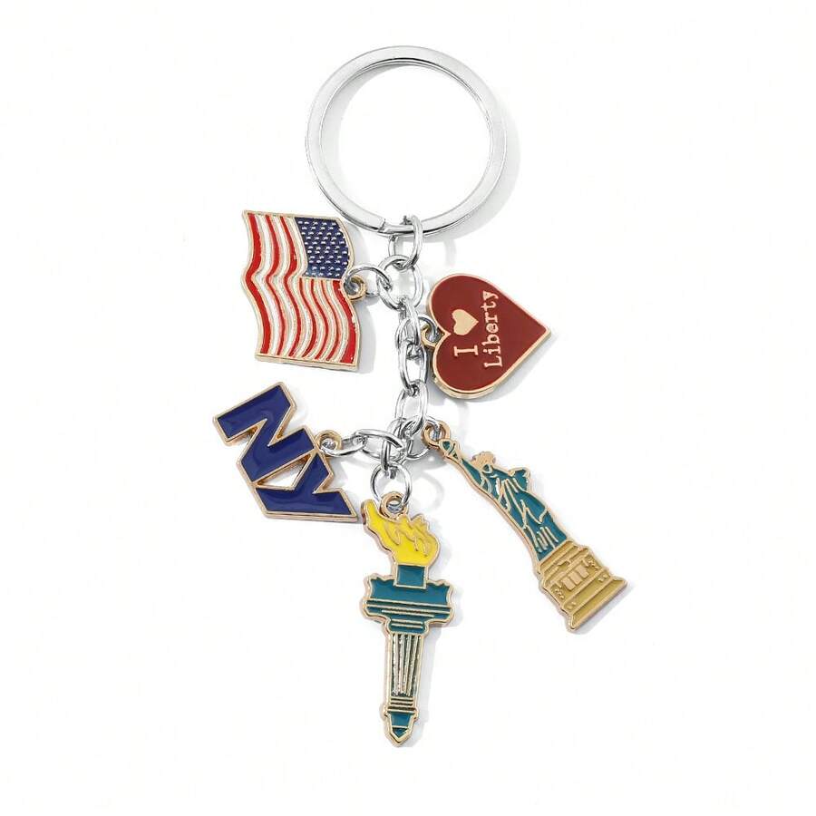 Car Accessories York - 1pc ファッション国旗キーホルダー漫画ニューヨーク自由の女神メタルペンダントキーチェーンアクセサリージュエリーギフト用カーアクセサリーバッグチャームバックパック学校用