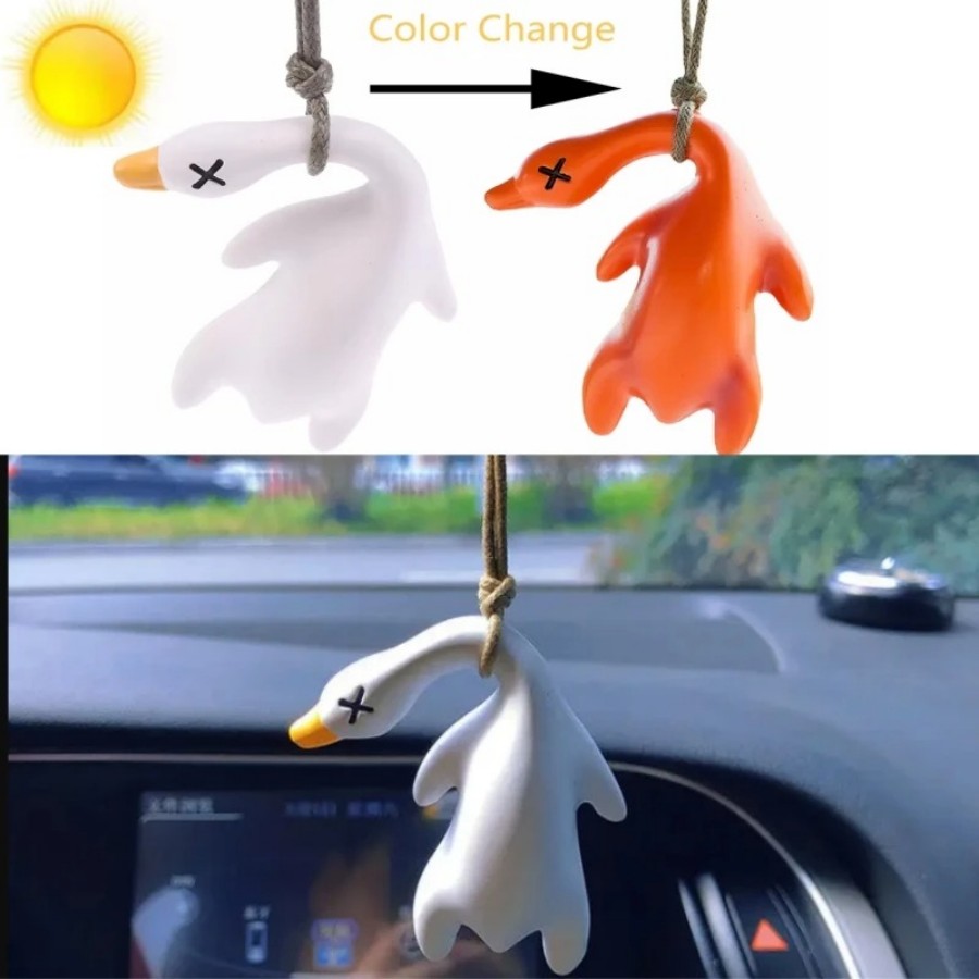 Car Accessories Unique - カラーチェンジアヒル車のオーナメント装飾、ローストアヒルペンダントスイングアヒル自動車ボンネット装飾アヒルバックミラーアクセサリー