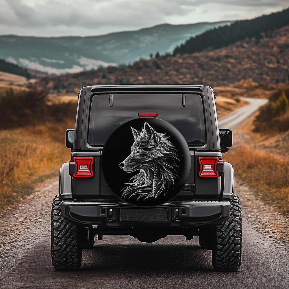 Car Accessories Exterior - ウルフヘッドグラフィックタイヤカバー ポリエステル繊維 ヴィンテージホットロッドストリートパフォーマンスカー用 自動車外装アクセサリー